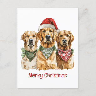Merry Christmas Golden Retriever Dogs Holiday Postcard