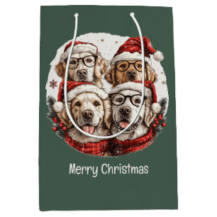 Merry Christmas Golden Retriever Dogs Medium Gift Bag
