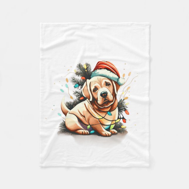 Merry Christmas Golden Retriever Puppy  Fleece Blanket (Front)