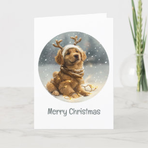 Merry Christmas Golden Retriever Puppy Holiday Card