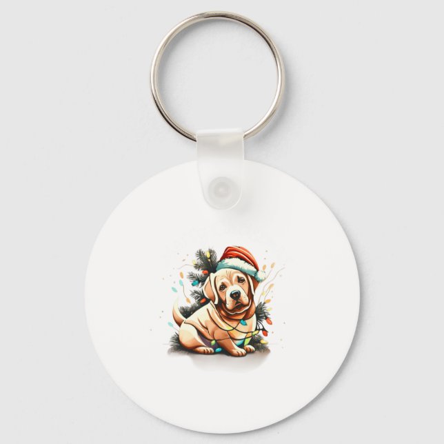 Merry Christmas Golden Retriever Puppy  Keychain (Front)