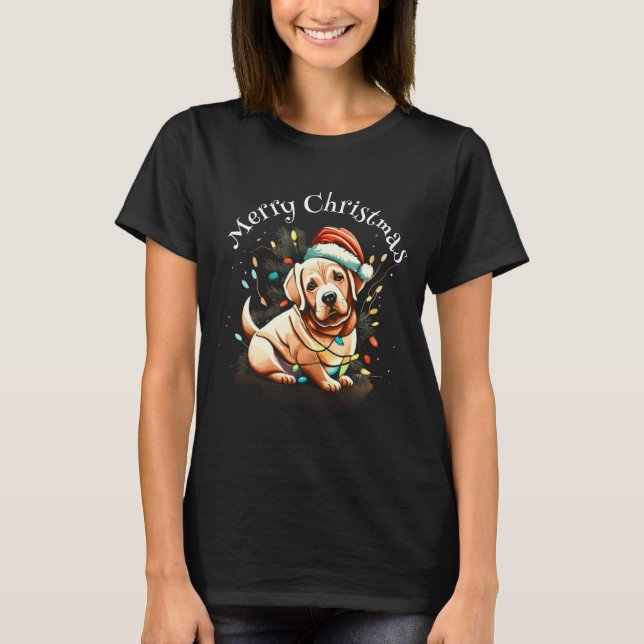 Merry Christmas Golden Retriever Puppy  T-Shirt (Front)