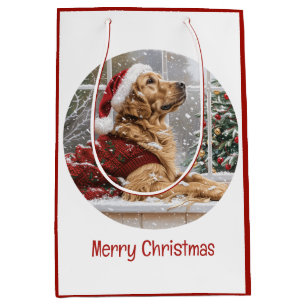 Merry Christmas Golden Retriever Santa Dog Medium Gift Bag