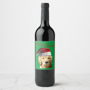 Merry Christmas Golden Retriever Wine Label