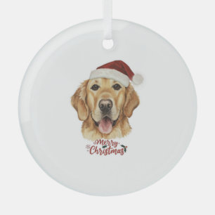 Merry Christmas Golden Retriver dog Glass Ornament