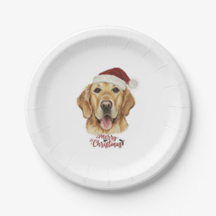 Merry Christmas Golden Retriver dog   Paper Plate