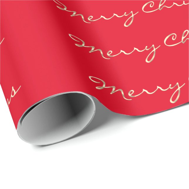 Merry Christmas Golden Script Holidays Wrapping Paper (Roll Corner)