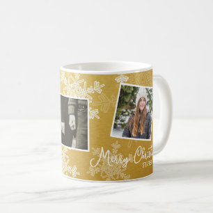 Merry Christmas Golden Snowflakes Photo Collage Coffee Mug