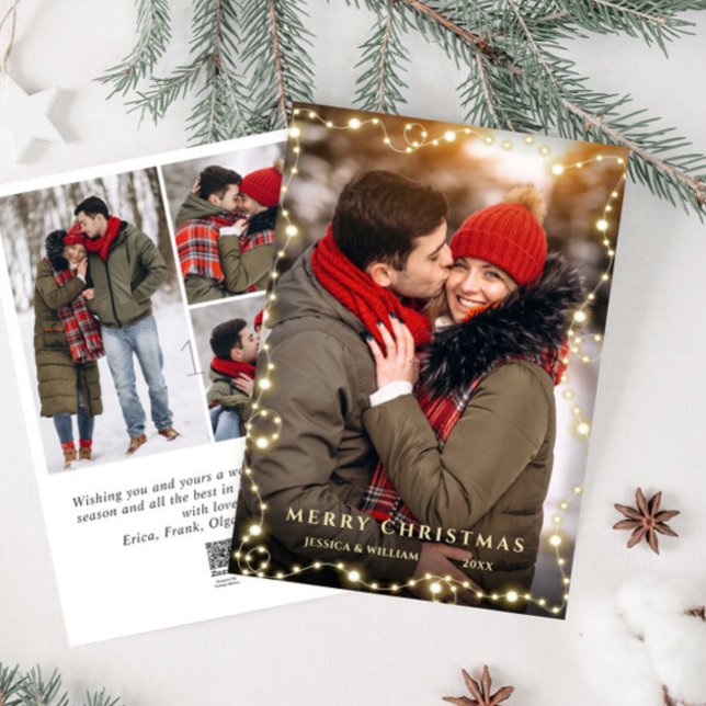Merry Christmas Golden Sparkle 4 PHOTO Greeting Holiday Card (Creator Uploaded)