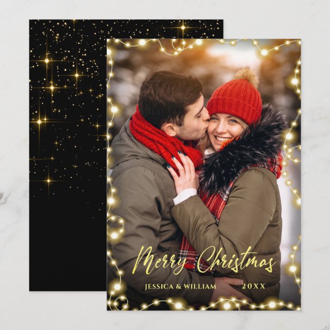 Merry Christmas Golden Sparkle PHOTO Greeting Holiday Card (Front/Back)