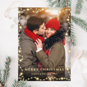 Merry Christmas Golden Sparkle PHOTO Greeting Holiday Card