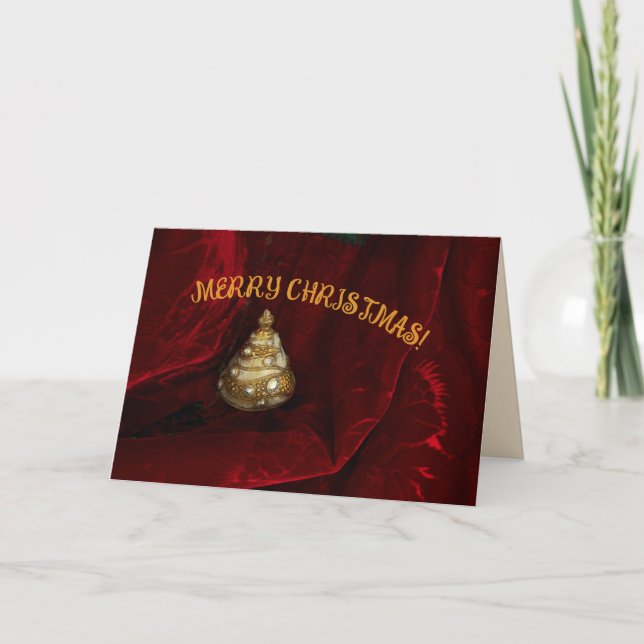 Merry Christmas golden tree with white & red Card (Front)