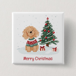 Merry Christmas Goldendoodle Dog 2 Inch Square Button
