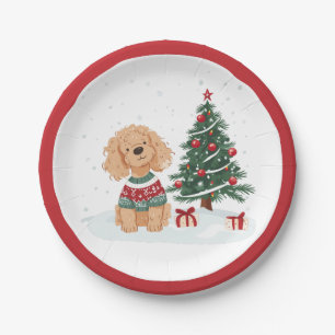 Merry Christmas Goldendoodle Dog Paper Plate