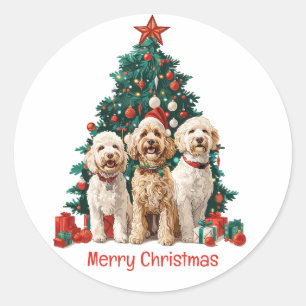 Merry Christmas Goldendoodle Dogs Classic Round Sticker