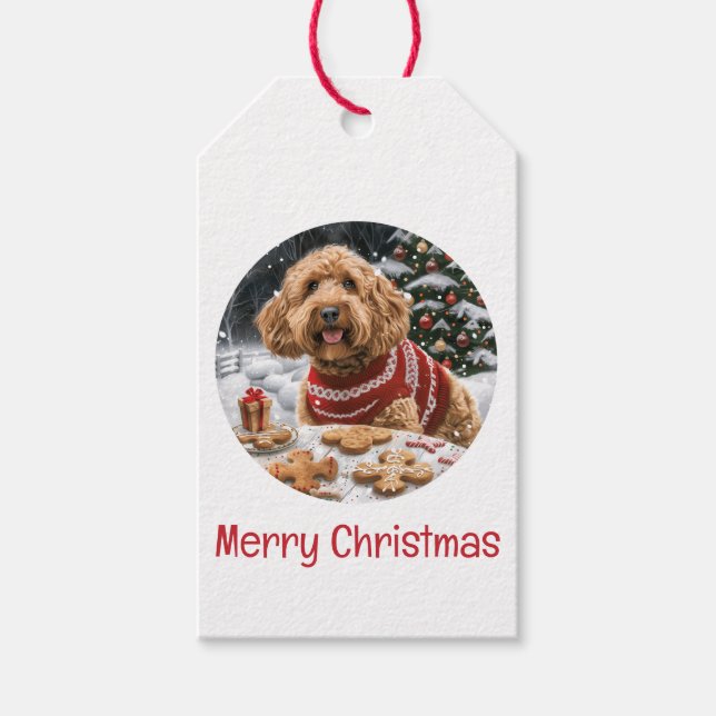 Merry Christmas Goldendoodle Dogs Gift Tags (Front)