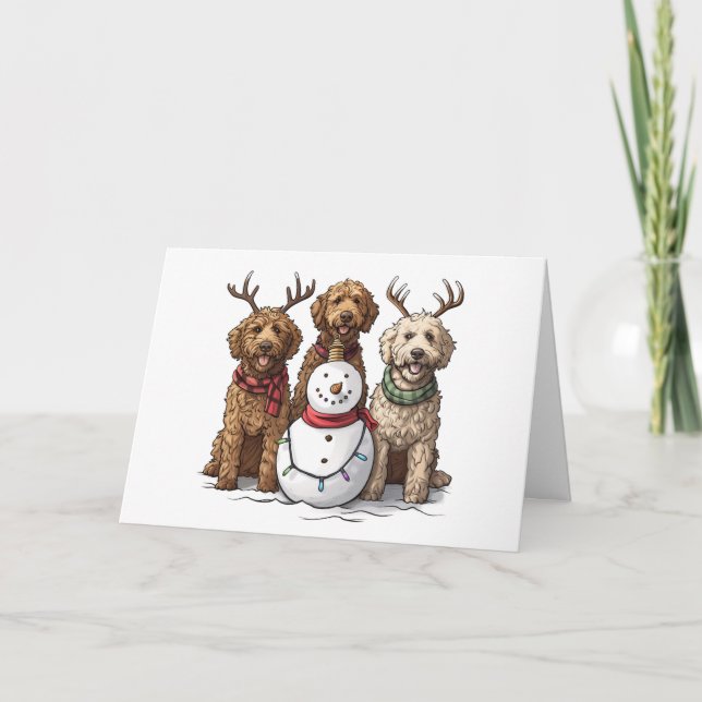 Merry Christmas Goldendoodle Dogs Holiday Card (Front)