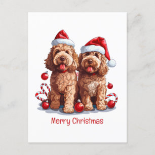 Merry Christmas Goldendoodle Dogs Holiday Postcard