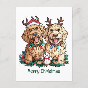 Merry Christmas Goldendoodle Dogs Holiday Postcard