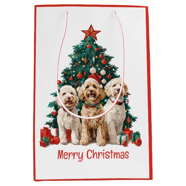 Merry Christmas Goldendoodle Dogs Medium Gift Bag (Front)