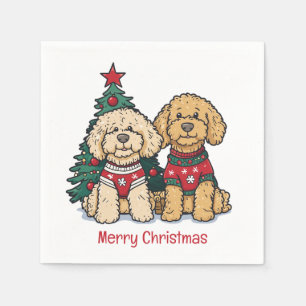 Merry Christmas Goldendoodle Dogs Napkin