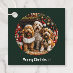 Merry Christmas Goldendoodle Puppy Dogs Favour Tags