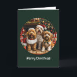 Merry Christmas Goldendoodle Puppy Dogs Holiday Card<br><div class="desc">Cute illustration of Goldendoodle dogs dressed in holiday attire. Perfect for pet lovers and owners during the holiday season.</div>