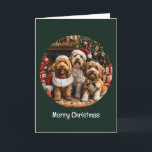Merry Christmas Goldendoodle Puppy Dogs Holiday Card<br><div class="desc">Cute illustration of Goldendoodle dogs dressed in holiday attire. Perfect for pet lovers and owners during the holiday season.</div>