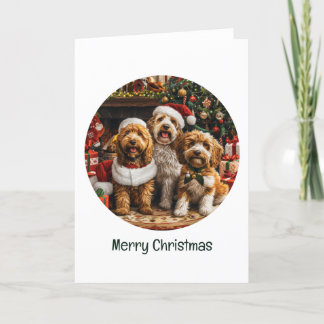 Merry Christmas Goldendoodle Puppy Dogs Holiday Card