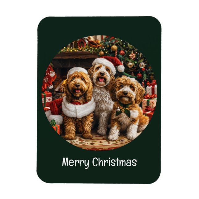 Merry Christmas Goldendoodle Puppy Dogs Magnet (Vertical)