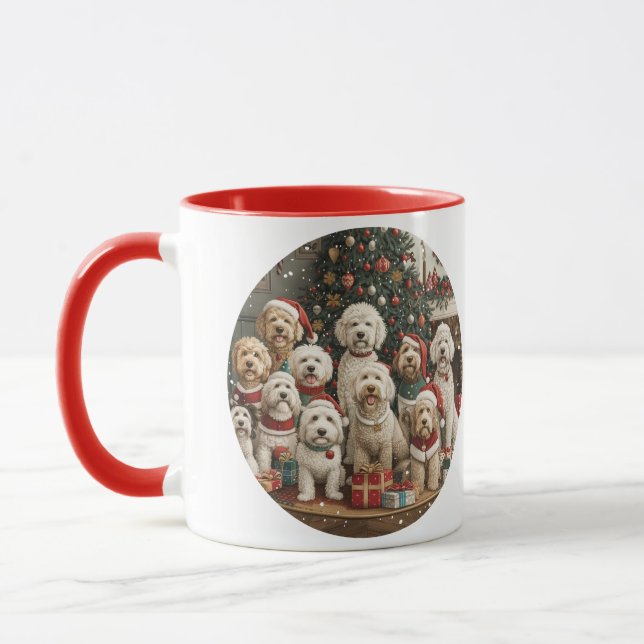 Merry Christmas Goldendoodle Puppy Dogs Mug (Left)