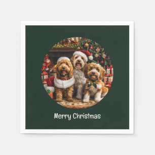 Merry Christmas Goldendoodle Puppy Dogs Napkin