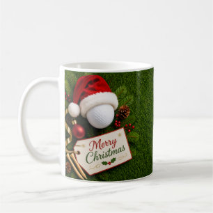 Merry Christmas Golf Ball Santa Hat Holiday Golf Coffee Mug