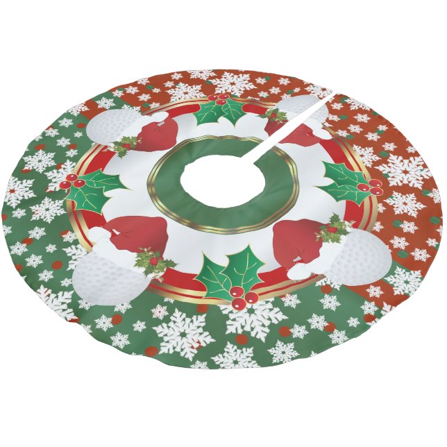 Merry Christmas Golf Lovers Brushed Polyester Tree Skirt (Angled)