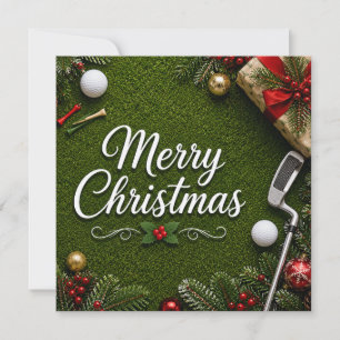 Merry Christmas Golf on Putting Green Holiday  Card