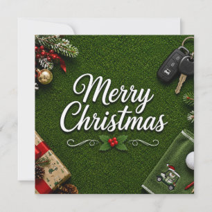 Merry Christmas Golf on Putting Green Holiday  Card