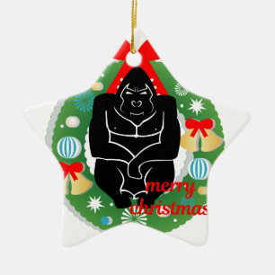 merry christmas gorilla ceramic ornament