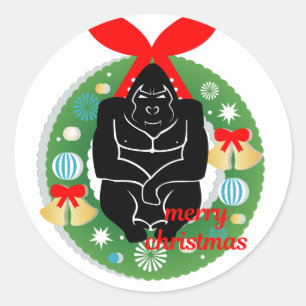 merry christmas gorilla classic round sticker