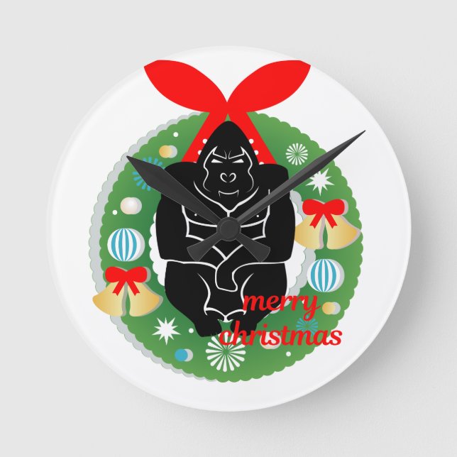 merry christmas gorilla round clock (Front)