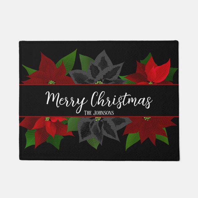 Merry Christmas Goth Poinsettias  Doormat (Front)