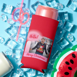 Merry Christmas Gradient Modern Add Photo Text Seltzer Can Cooler