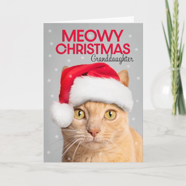 Merry Christmas Granddaughter Orange Tabby Cat  Holiday Card (Front)