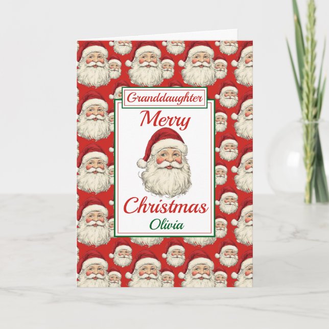 Merry Christmas Granddaughter Santa  Holiday Card (Front)