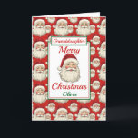 Merry Christmas Granddaughter Santa  Holiday Card<br><div class="desc">A lovely granddaughter Christmas card.  Design pattern features santa claus smiling face and a red background.  All text can be amended as needed to customize - change daughter,  niece or sister,  then personalize with a name and inside message.</div>