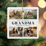 Merry Christmas Grandma 4 Photo Collage Ceramic Ornament<br><div class="desc">Say Merry Christmas to grandma this holiday season with a personalized Christmas ornament featuring 4 of your favourite photos and grandchildren kids names. All text in this design is editable so you can add your own message or text. Available in a variety colours,  styles and products.</div>