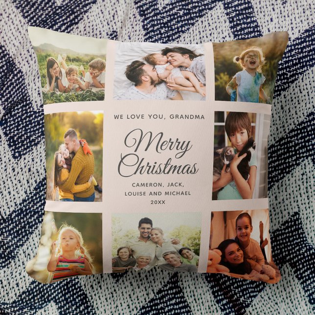 Merry Christmas Grandma Blush Pink Photo Collage Throw Pillow (Creator Uploaded)