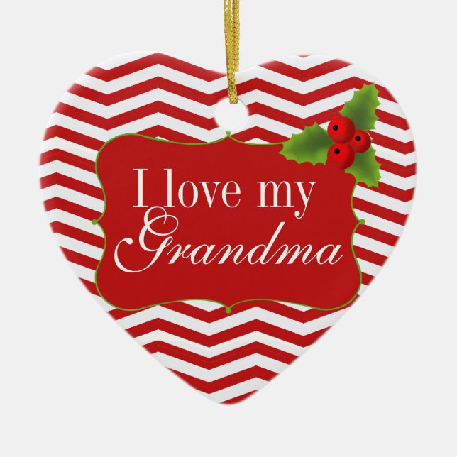 Merry Christmas Grandma Chevron Photo Ceramic Ornament (Front)