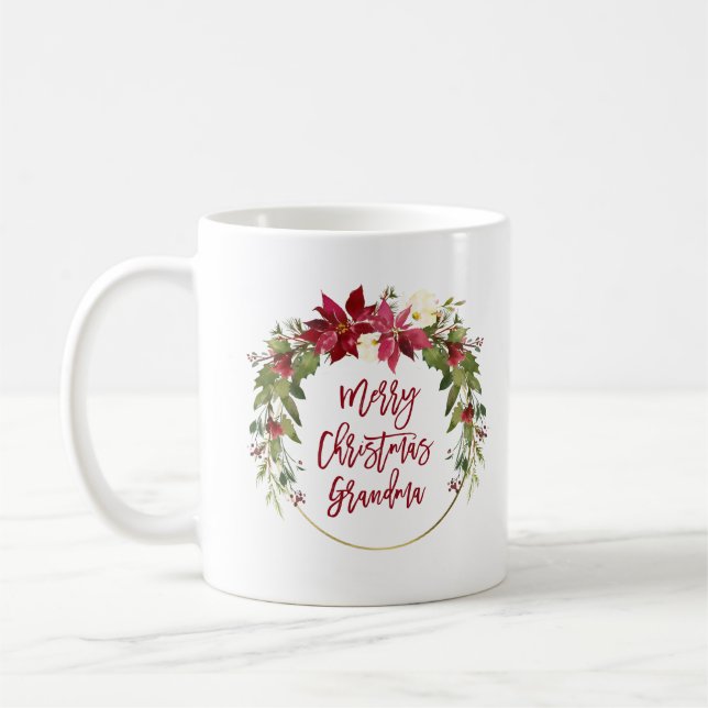 Merry Christmas Grandma | Floral Wreath with Gold Coffee Mug (Left)