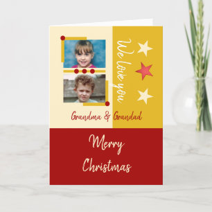 Merry Christmas grandma grandad red gold photos Holiday Card