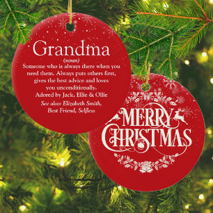 Merry Christmas Grandma Grandmother Definition Ceramic Ornament